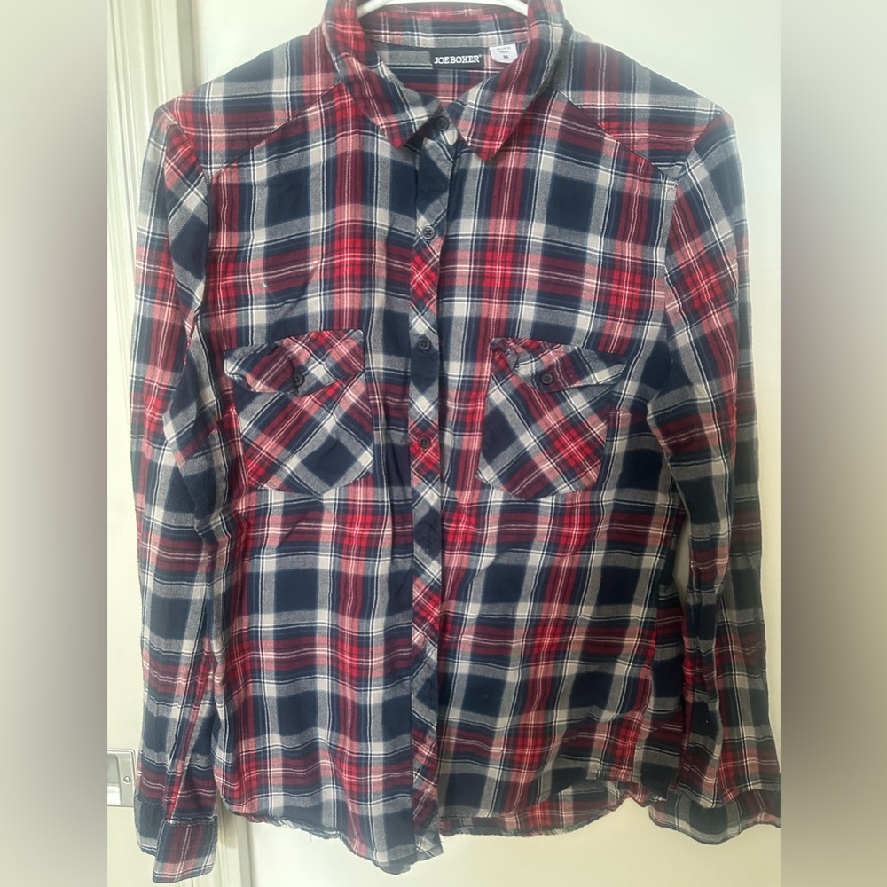 Joe Boxer Plaid Button-Down Shirt in Red and Blue